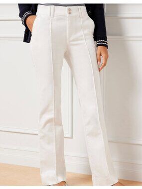 Talbots Size 16 White High Waist Flare Leg Pintuck Seam Jeans Crisp Flattering